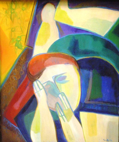 Donna sdradiata (1990) olio su tela 100x120